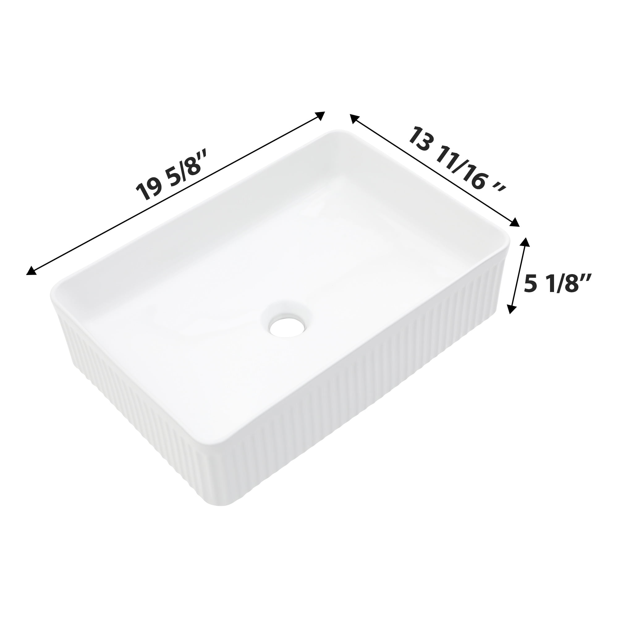 Logmey 19"x13" White Bathroom Vessel Sink Rectangular Ceramic Sink Porcelain Vanity Basin