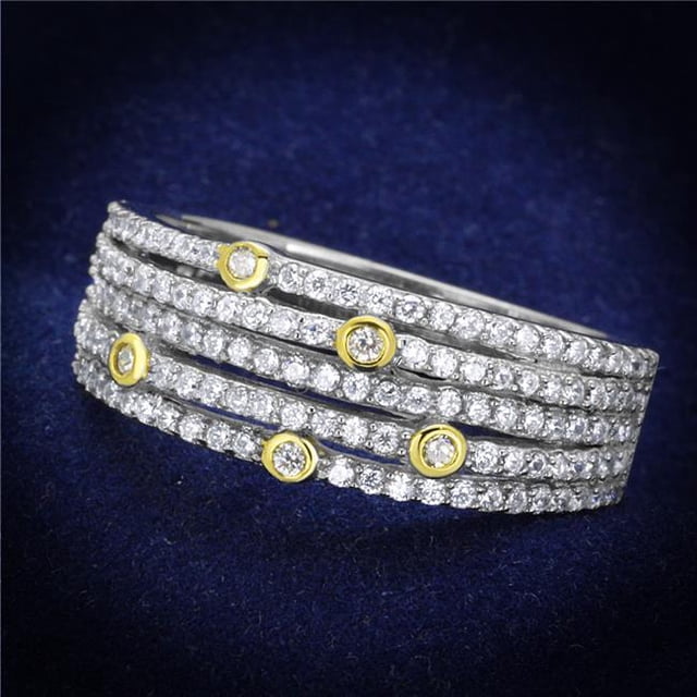 Alamode TS251-6 Women Reverse Two-Tone 925 Sterling Silver Ring with AAA Grade CZ in Clear - Size 6