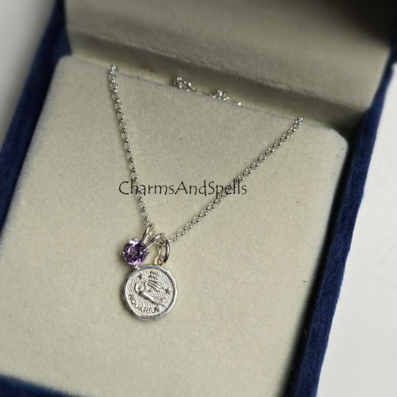 Tiny Aquarius Necklace, 925 Sterling Silver Amethyst Necklace, Aquarius Zodiac Necklace, Aquarius Constellation Necklace, Mothers Day Gift