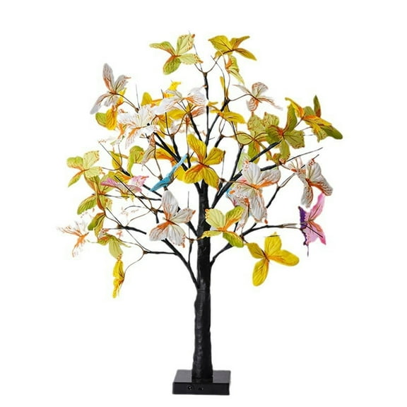 LED Birch Tree Lamp with Colorful Butterfly Ornaments, Solar-Powered Outdoor/Indoor Decoration for Garden, Patio & Living Room Ambiance,Black