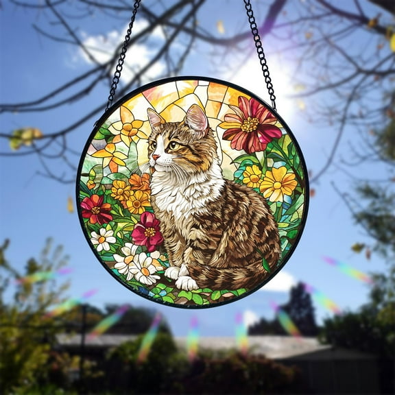 Tabby Cat Pet Memorial Stained Glass Suncatcher, Bright Feline Window Decor, Gift for Cat Lovers