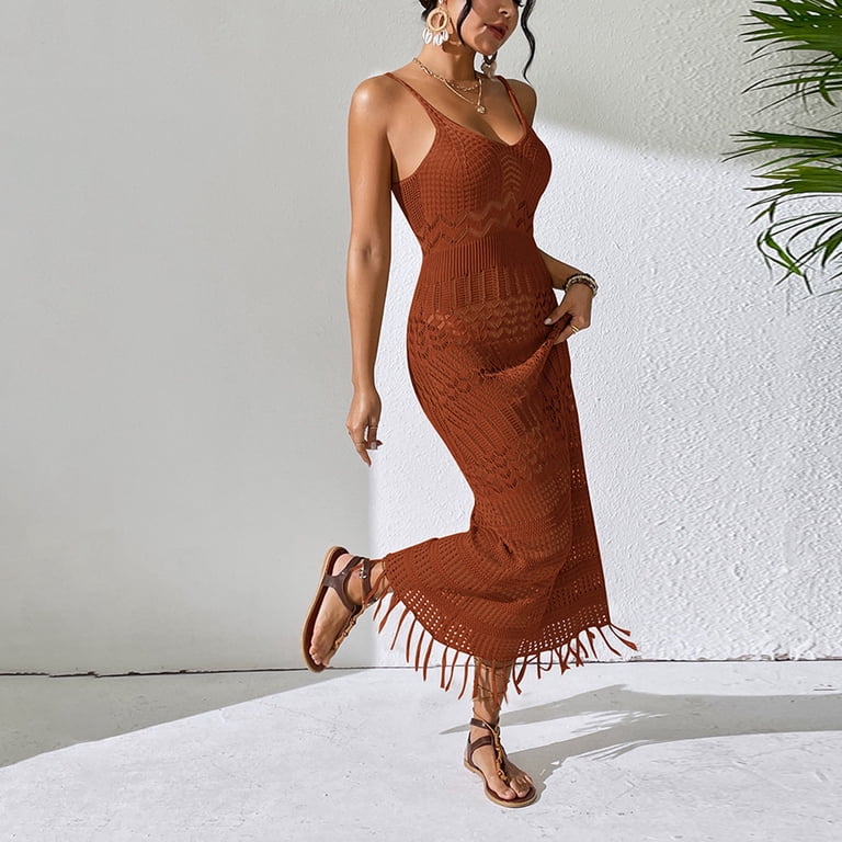 spaghetti strap crochet dress Retrofete Thelma Crochet Dress in Beige