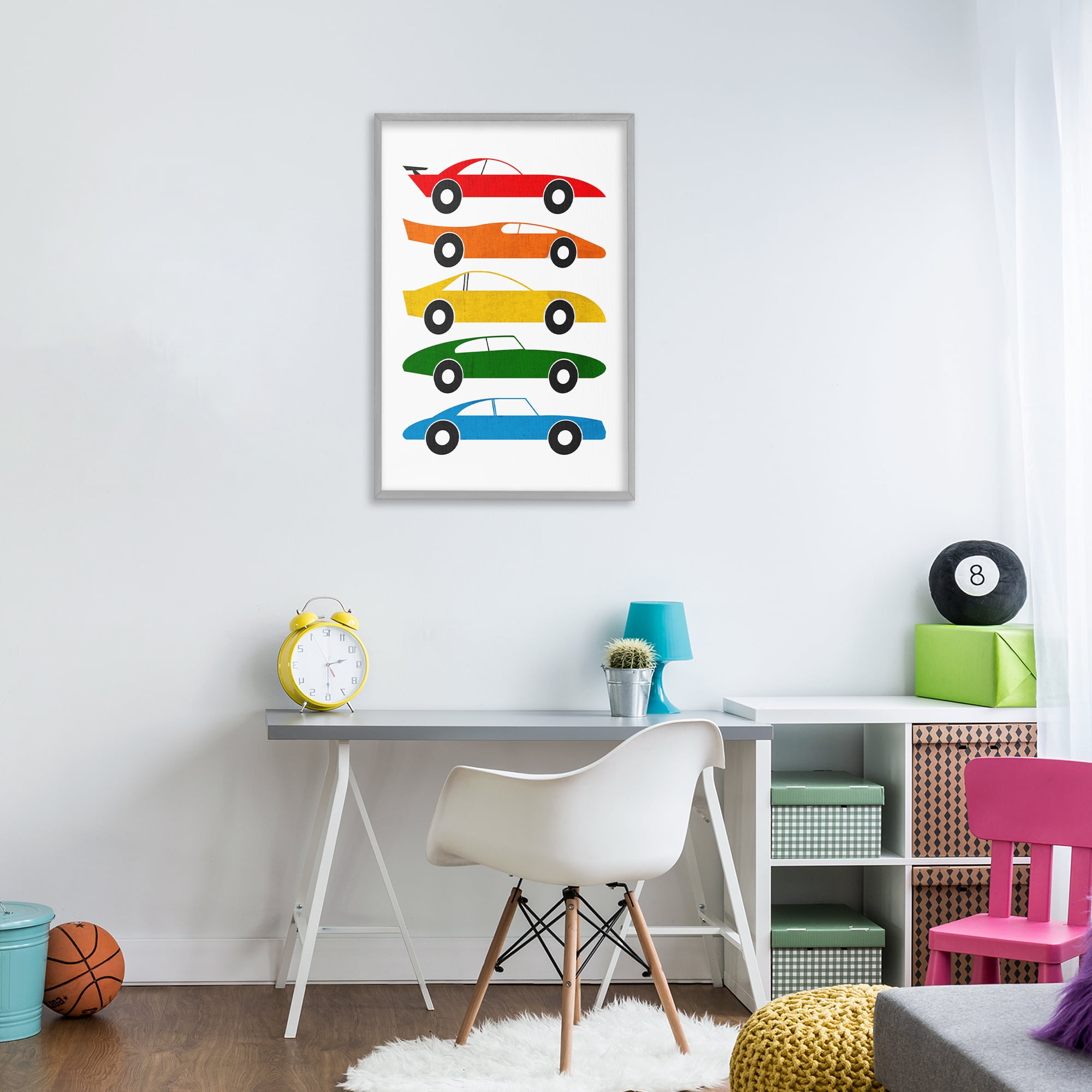 Stupell Industries Colorful Midcentury Cars Gray Framed Giclee Art, design by Tom Quartermaine
