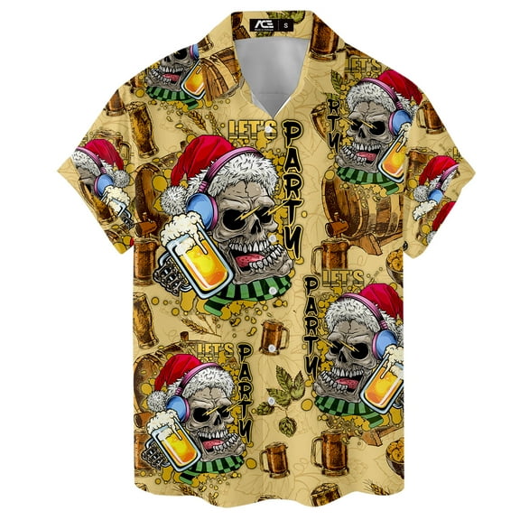 Funny Christmas Party Skull Hawaiian Shirt For Men Christmas Gifts Mens Hawaiian Shirts Short Sleeve Button Down Shirt Men