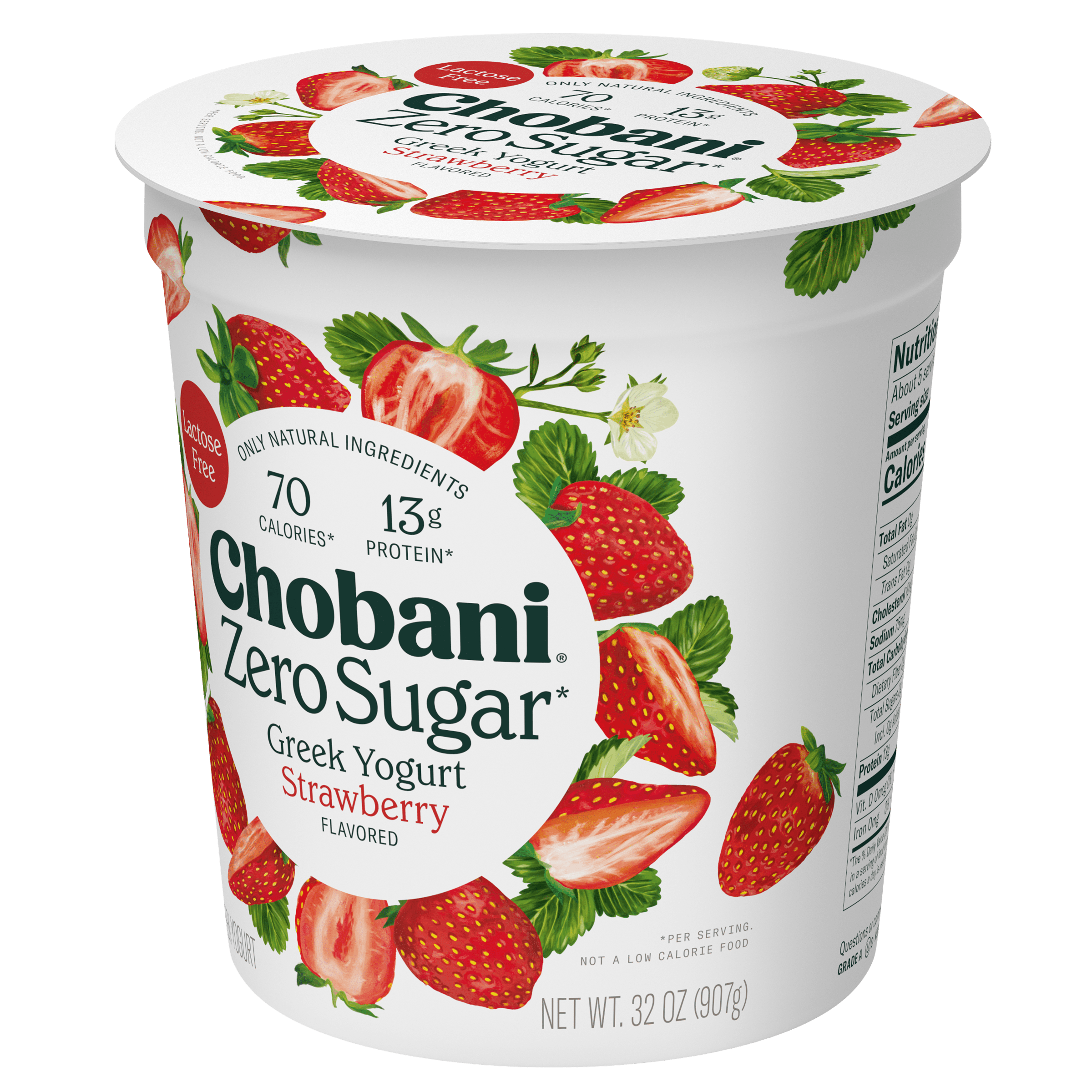 Chobani Zero Sugar Non-Fat Greek Yogurt Strawberry 32 oz Tub