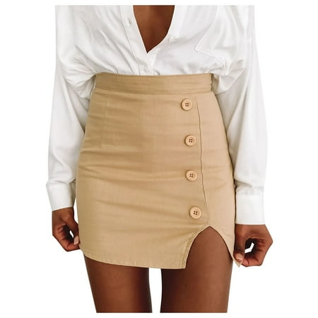 

Charella Women Dress Fashion High Waist Slim Solid Color Buttock Wrapping Skirt Khaki M