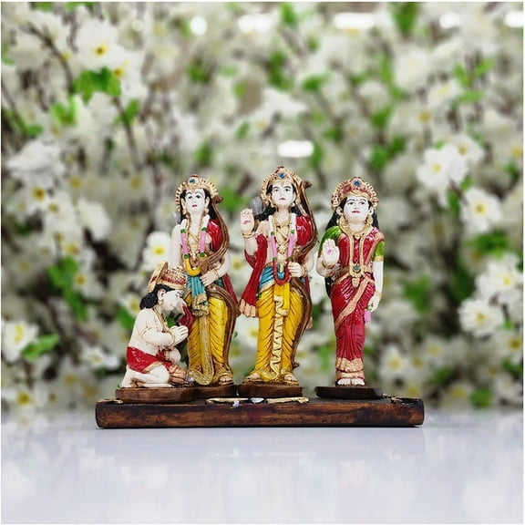 Ram Darbar Statue in Resin Hand Painted Ramdarbar Idol Lord Rama, Lord Hanuman, Lord Lakshman, Sita MATA Idol Ram Family Statue Hindu God Goddess Statue Ram Darbar Figurine Home - AtoZ India Cart