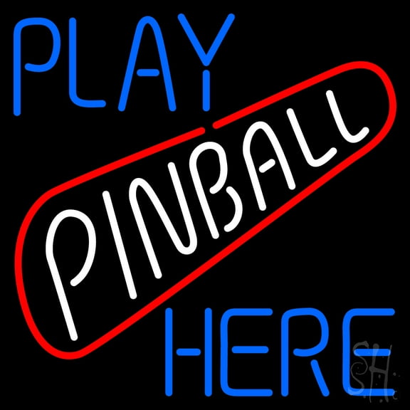 Play Pinball Herw LED Neon Sign 16 x 16 - inches, Black Square Cut Acrylic Backing, with Dimmer - Bright and Premium built indoor LED Neon Sign for wall décor, arcarde, and storefront.