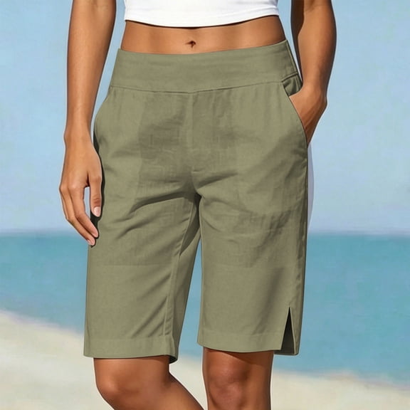 ByworldtasicNo Boundaries Bermuda Shorts for Women Knee Length High Waisted Side Split Elastic Waist Casual Long Shorts