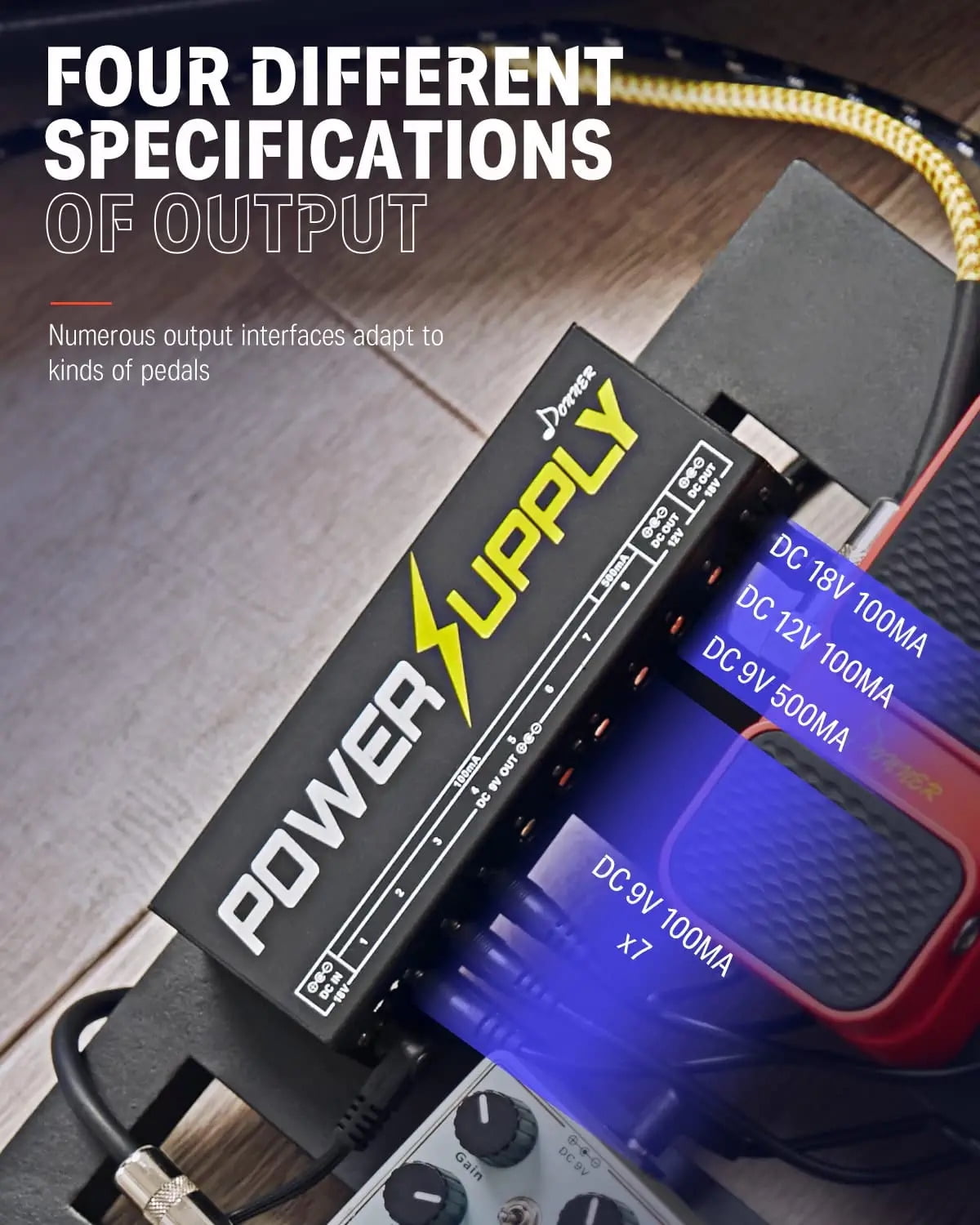 Donner DP-1 Guitar Power Supply Effect Pedal Cables 10 Isolated DC Output for 9V/12V/18V Effect Pedal