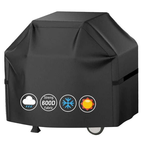Che Yi Bao 600D Heavy Duty BBQ Grill Cover for Outdoor Grill, Waterproof, Rip-Proof, Fade Resistant Material, Barbecue Cover with Hook-and-Loop Straps, (52" L x 24" W x 48" H, Black)