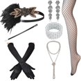 thumbnail image 1 of Années 1920 Accessoires Ensemble Bandeau Rabattable, Boucles d'Oreilles, Collier de Perles, Gants, Collants Net, Bracelet en Perles, 1 of 2