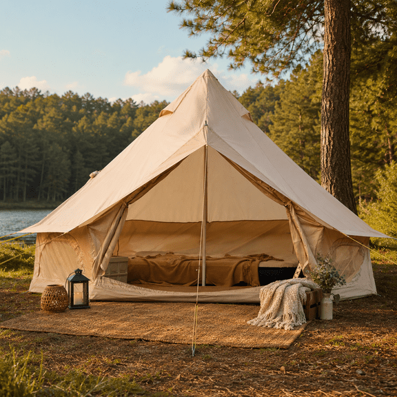Erinnyees Bell Tent for Camping, All Season Waterproof Camping Tents, Yurt Canvas Tent with Stove Jack for 4 Person , Beige