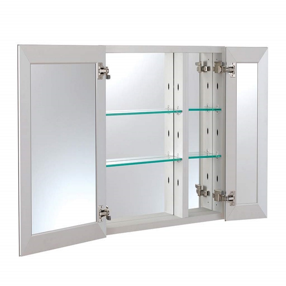 Taimei DIY Wall 2-Door Frameless Mirror Medicine Cabinet 30" Wx26" Hx4.5/8” D with Beveled edges, Color Satin, Bathroom Mirror Cabinet with Adjustable 2 Glass Shelves, Storage Cabinet by FOCA US