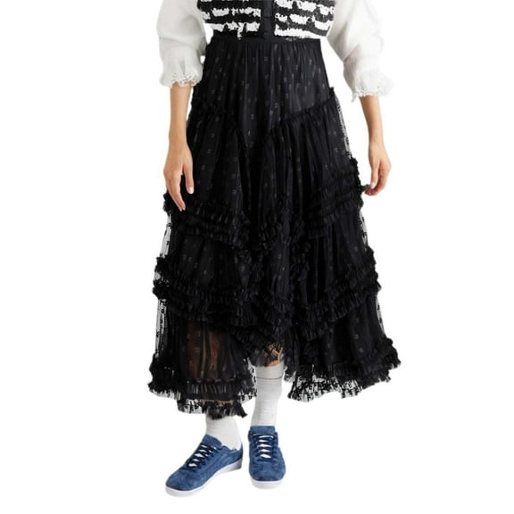 RUTAYY Lace Asymmetrical Midi Skirt For Women Elegant Tiered Cake Skirt With Flowy Design For Parties And Solid Color Flowy Swing Skirts