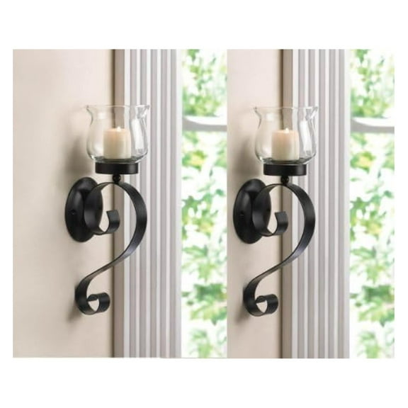 2 Black Iron Artisanal Sconce Wall Mount Garden Candle Holder Set Pair by sallyashop
