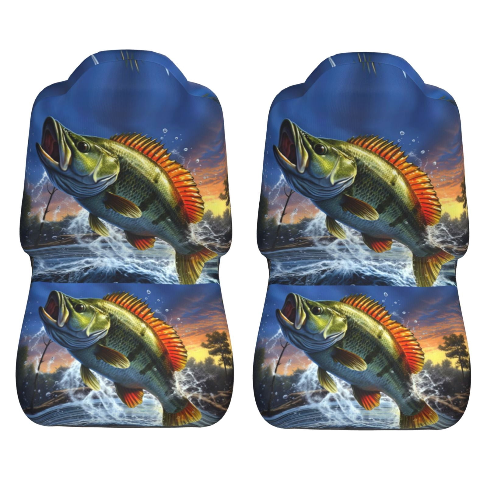 KAKALAD Bass Fish Jumping 04 Car Seat Covers Set Vehicle Front Seats Protector 2 Pcs