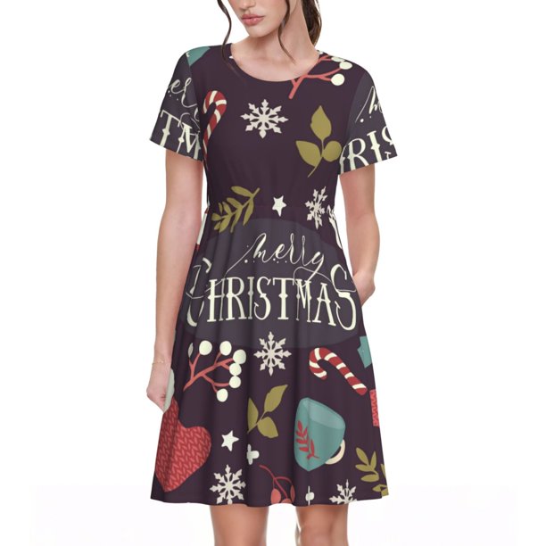 Balery Merry Christmas Vestidos sueltos de manga corta para mujer, vestidos de verano 2025, vestidos casuales de corte A con vuelo.