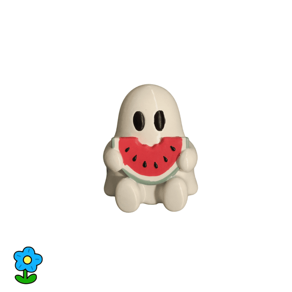 Halloween Decorations Cute Ghost Figurine, Summerween Decor, Funny Ghost Eating Watermelon Tabletop Figurine, Small Plastic Ornament, Seasonal Decor for Summerween & Halloween Party