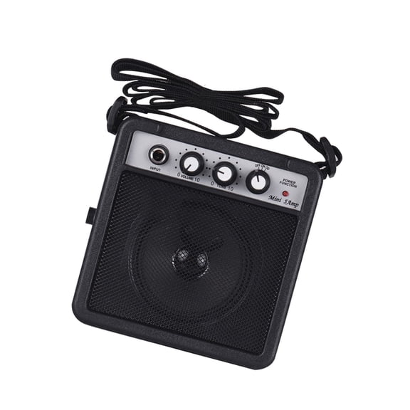 BIMZUC 5W Mini Portable Guitar Amplifier Combo, Black, Dual Power 9V Battery or DC Adapter, 1/4" & 3.5mm Inputs, Overdrive & Tone Control for Electric Acoustic Guitar, 5 inches / 12.7 cm Length