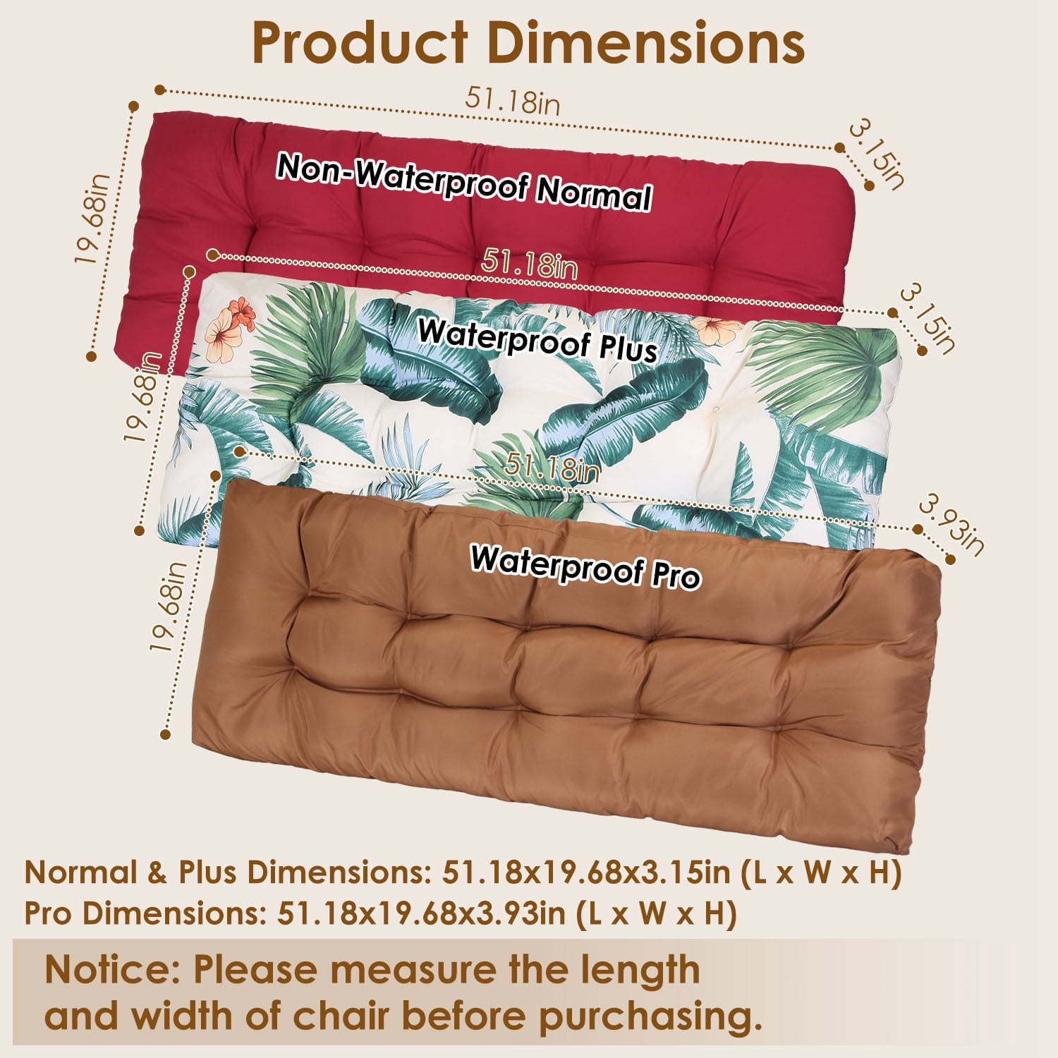 Moclever Outdoor Bench Cushion, 51x20″ Furniture Non Slip Waterproof Bench Seat Cushion for Garden Patio, Light Grey