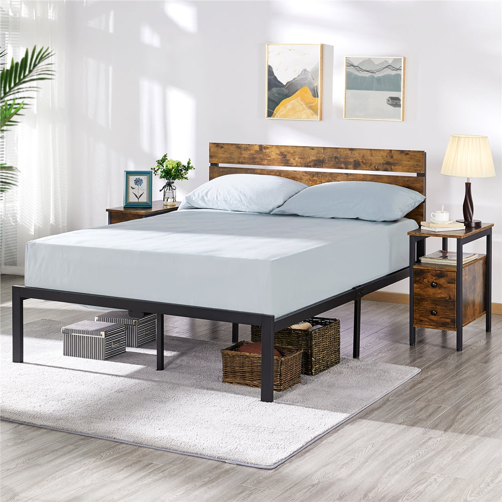 SmileMart Metal Full Bed Frame with Wooden Headboard Full 