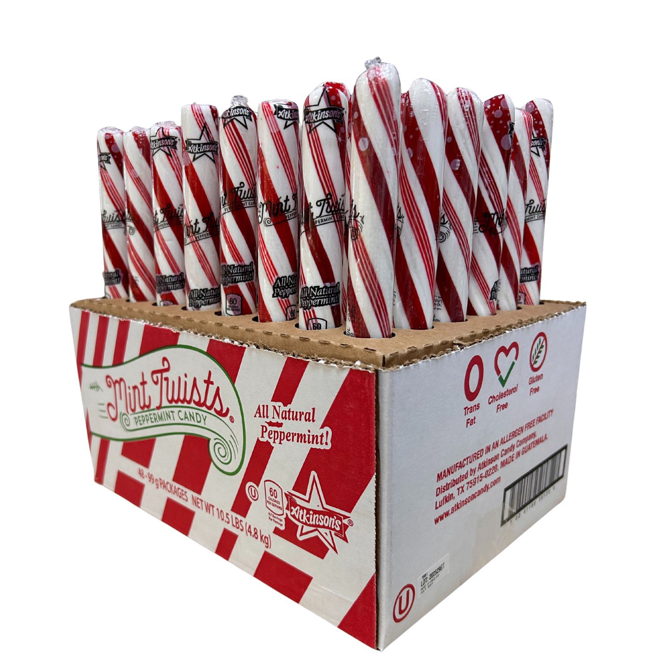 (3 pack) Atkinson Candy, Gluten Free, Dye Free, Red and White Holiday Peppermint Stick, 1 Count