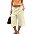 thumbnail image 2 of Mifsaly Capri Cargo Pants for Women Elastic Drawstring Waist Cropped Trousers with Pockets Lightweight Casual Knee Length Vacation Summer Capris White,M, 2 of 5