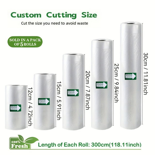 AMERTEER 5 rolls of different sizes combination of 3m vacuum sealing machine bags without BPA reusable seven-layer co-extruded pattern vacuum roll film bag vacuum packaging bag for v