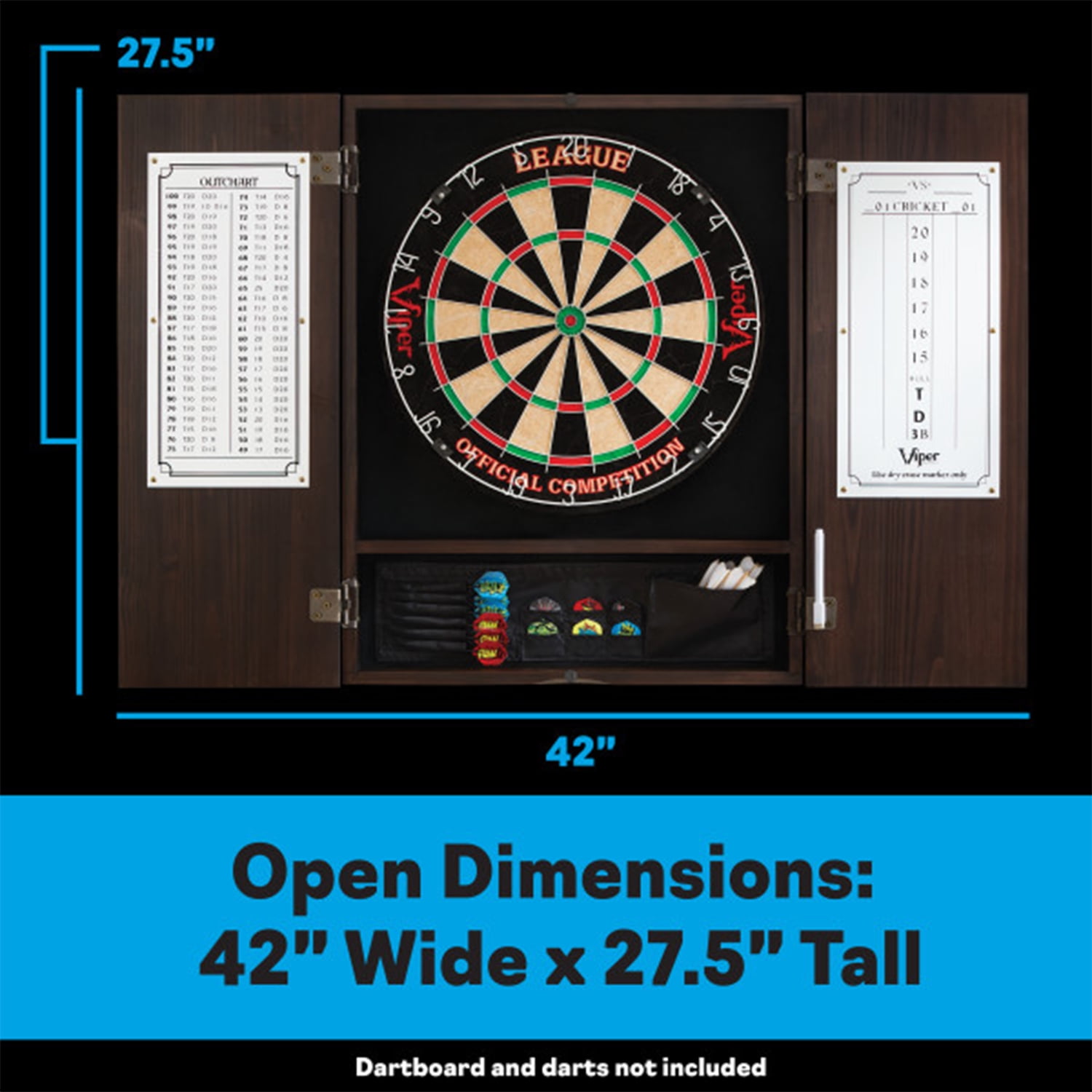 Viper Espresso Finish Metropolitan Sisal Bristle Steel Tip Dartboard Cabinet
