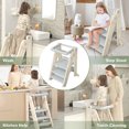 thumbnail image 2 of UNCLE WU Toddler Standing Tower - Adjustable Kids Kitchen Stool with Safety Rail, 2-3 Step Learning Helper for Kitchen & Bathroom Sink, Montessori Standing Tower for Ages 18M-4Y (Gray White), 2 of 9