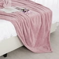 thumbnail image 3 of PiccoCasa Flannel Fleece Throw Blanket Waffle Microfiber Fuzzy Blanket Bed, Pink 70"x78", 3 of 6