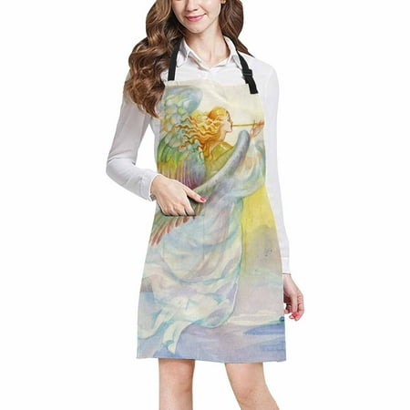 Beautiful Christmas Dishes ASHLEIGH Beautiful Angel with Wings Merry Christmas and New Year Home Kitchen Apron for Women Men with Pockets, Unisex Adjustable Bib Apron for Cooking Baking Gardening ()