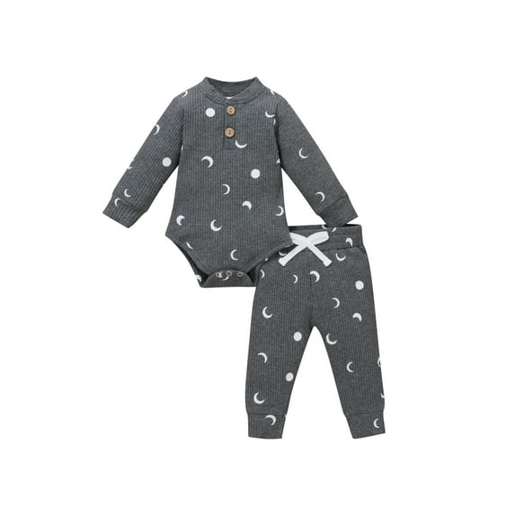 Qiylii Baby Boy Girls Fall Clothes Set, Moon Printed Pattern Romper and Drawstring Pants