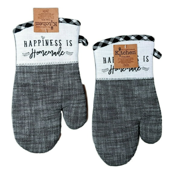 Set of 2 Farmhouse HAPPINESS IS HOMEMADE Embroidered Oven Mitts, by Kay Dee
