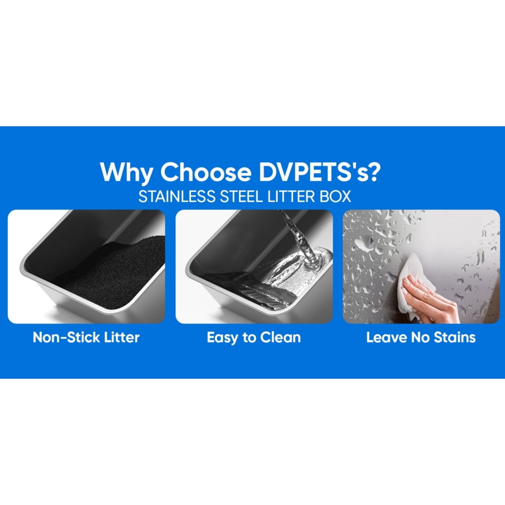 DVPETS 18" Stainless Steel Cat Litter Box with Flip-Top Lid Odor-Free Anti-Leak for Big Cats