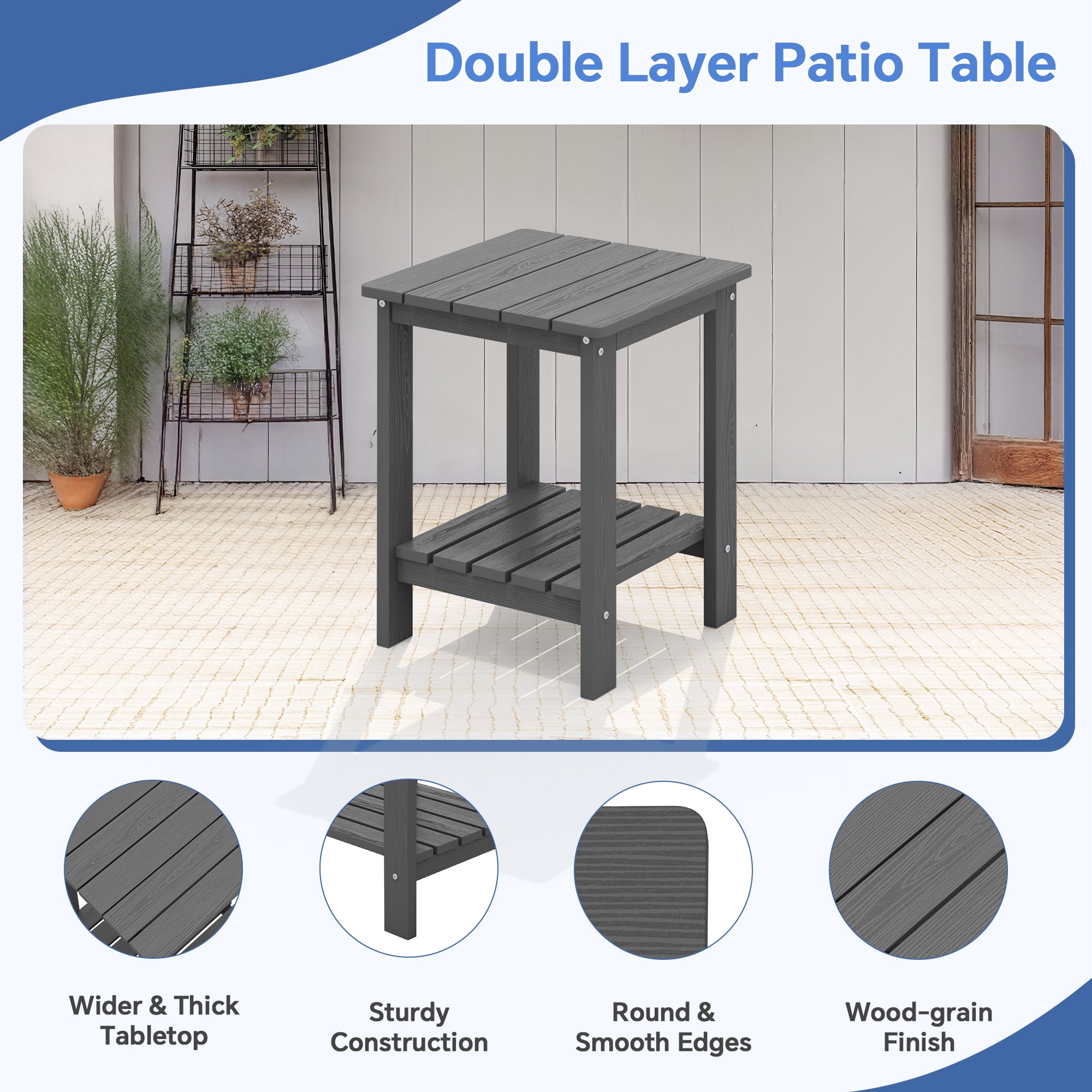 SERWALL 3 Piece Patio Furniture Set,HDPE Outdoor Bistro Set with Coffee Table and Chair for the Patio,Gray