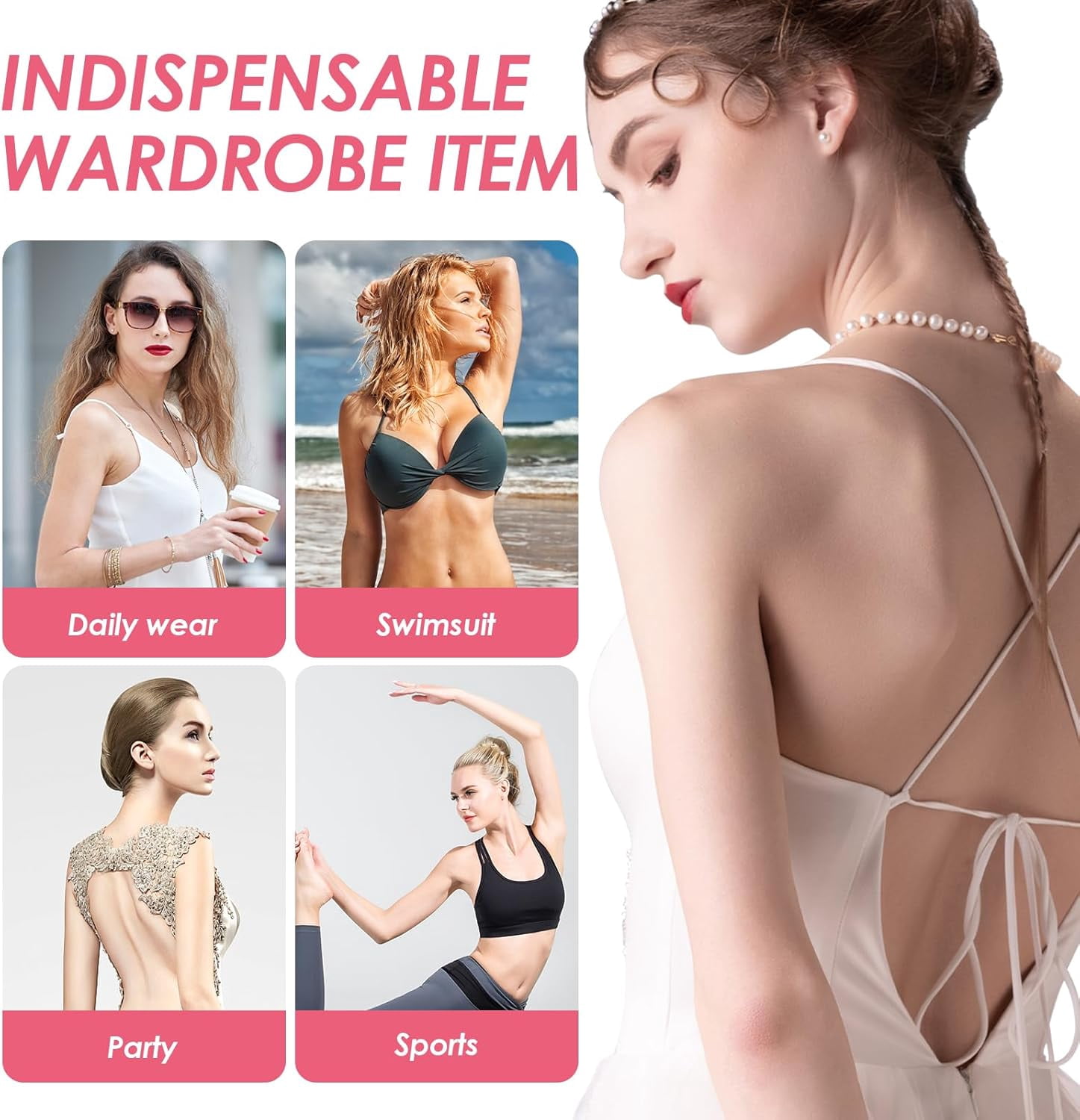 Snowy Sticky Bra Inserts,Reusable and Waterproof Double Sided Push Up Sticky Bra for Women Dresses Bikinis