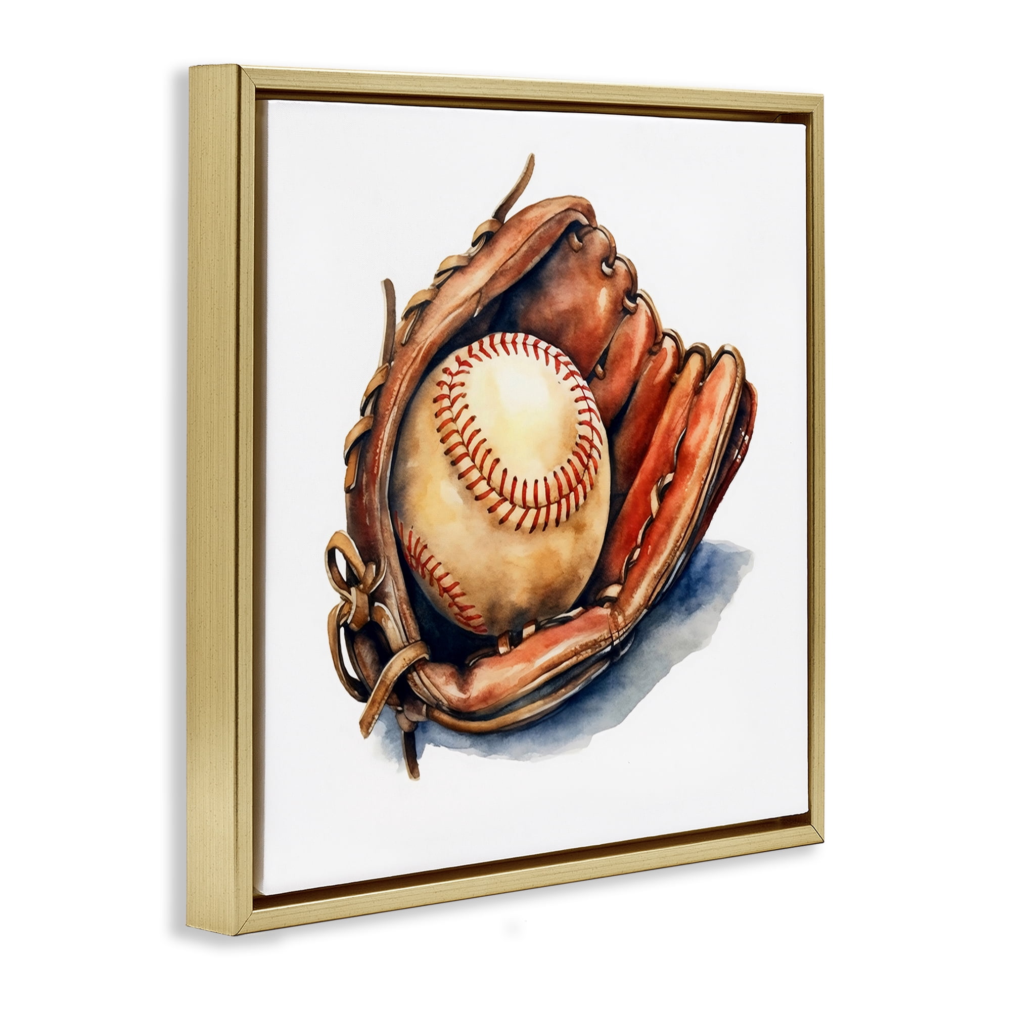 Stupell Industries Glove & Ball in Leather Gold Framed Floater Canvas Wall Art, design by Creative Studio