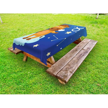 

Zodiac Taurus Outdoor Tablecloth Cartoon Bull Character on Blue Cloud in Sky with Stars Constellation and Sign Decorative Washable Fabric Picnic Table Cloth 58 X 84 Inches Multicolor by Ambesonne