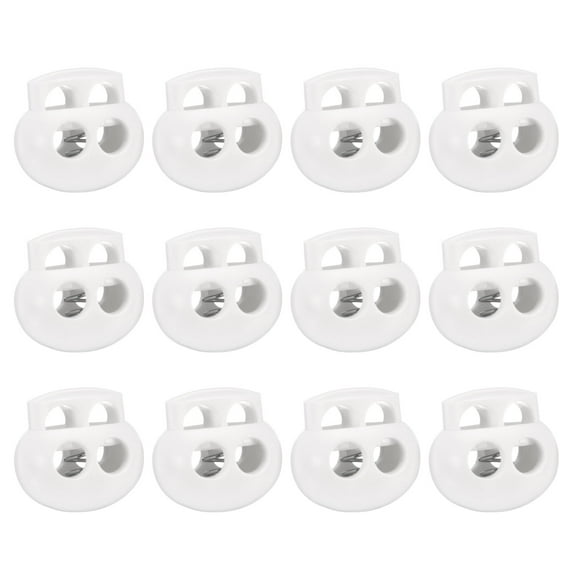 Uxcell Spring Cord Lock Toggle Stopper, Double Hole for Drawstring Paracord Cord Craft Backpack, White 12Pcs
