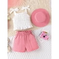 thumbnail image 2 of Bagilaanoe 3pcs Toddler Baby Girls Shorts Set Sleeveless Cami Tops + Shorts + Cap 12M 18M 24M 3T 4T 5T Kids Casual Summer Clothes, 2 of 9