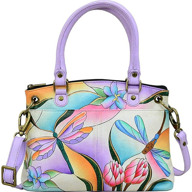 Anna by Anuschka Hand Painted Women’s Genuine Leather Small Satchel - Top Zip, Front pocket with Magnetic Button, Default Rope Handle and Detachable Adjustable Handle