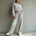thumbnail image 4 of Sweatsuits Women 2 Piece Outfit 2026 Solid Drawstring Wide Leg Sweatpants Crew Neck Long Sleeve Cropped Tracksuit, 4 of 7