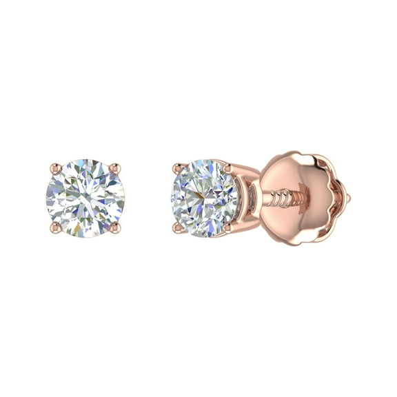 1/2 Carat Natural Round Diamond Stud Earrings in 14K Gold (Screw Back)