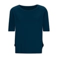thumbnail image 3 of Women's Sports Crop Tops Short Sleeve Crew Neck Breathable Shirts Side Hollow Out Ruched Hem Tees for Gym Yoga, 3 of 6