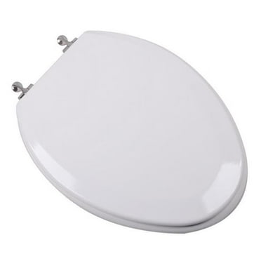 BathDecor Premium White Molded Elongated Wood Toilet Seat with Decorative Brushed Nickel Metal Hinge and OSG?