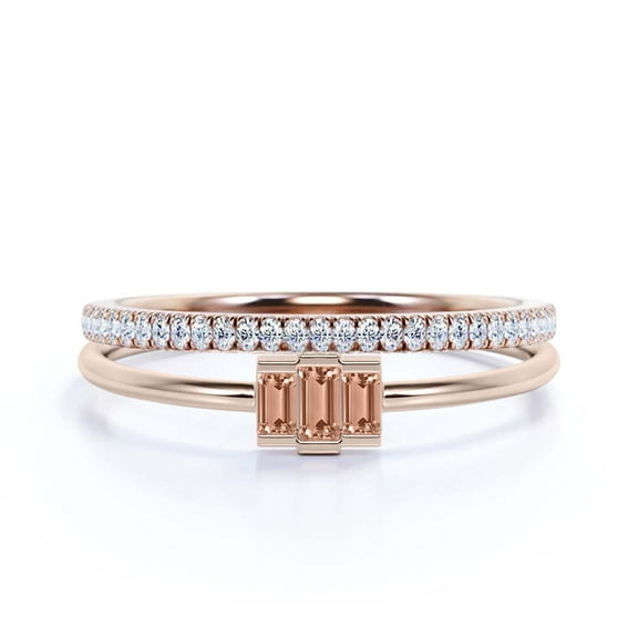 Dazzling 1.20 Carat Baguette Cut Trilogy Morganite Engagement Ring, Wedding Ring in 925 Sterling Silver With 18k Rose Gold Plating , Three Stone Ring, Bridal Set, Matching Band