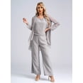 thumbnail image 2 of Mufeng Women's 3-Pieces Chiffon Pant Suit Plus Size Mother of Bride Dress Suit Wedding Party Evening Gown Gray 2XL, 2 of 9
