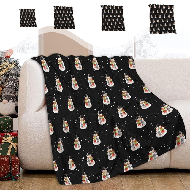 Manta de Franela Suave y Ligera, Ideal para Regalar En Navidad | Negra | 100 X 75 Cm | 250 G | Estampado Navideño | Regalo Perfecto para Navidad | Resistente y Transpirable | Fácil de Cuidar | 1 Unid